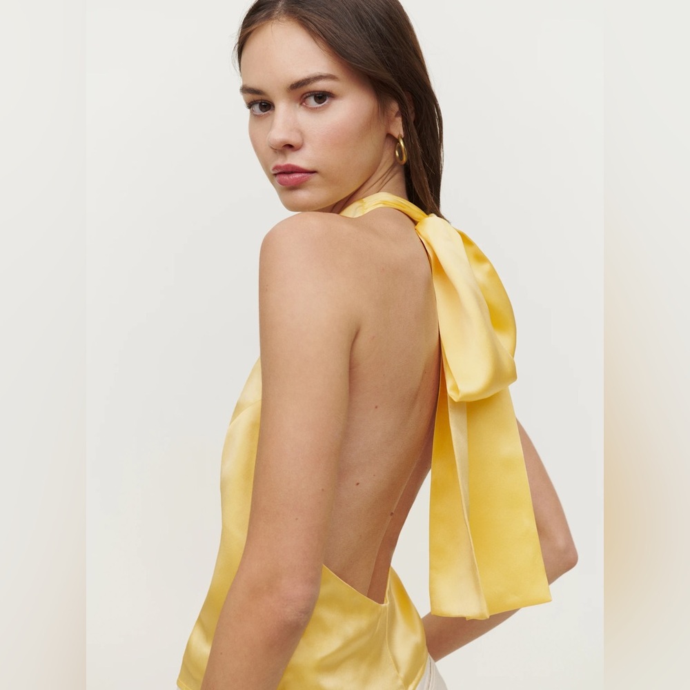 Reformation Amelie Silk Top in Zest